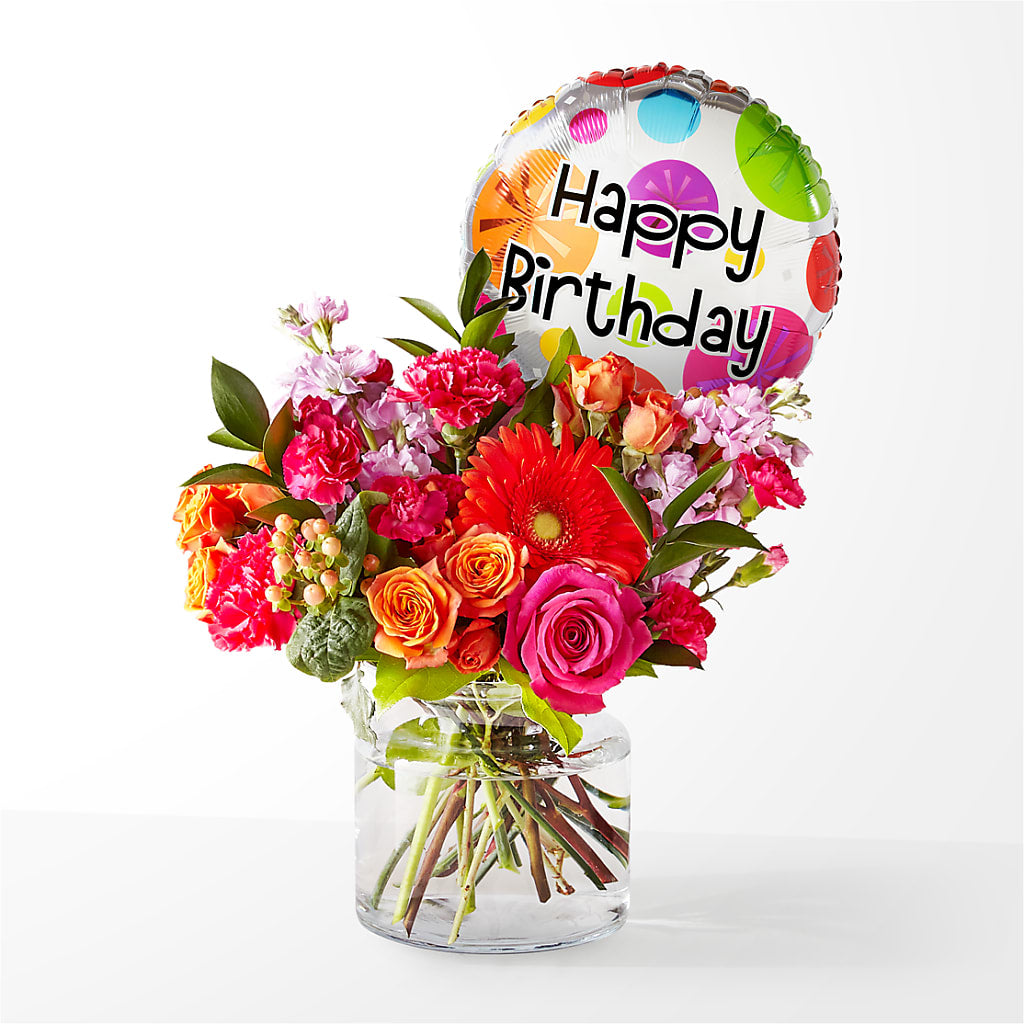 Fiesta Bouquet with Birthday Balloon – Loveland Colorado Flowers, Loveland CO