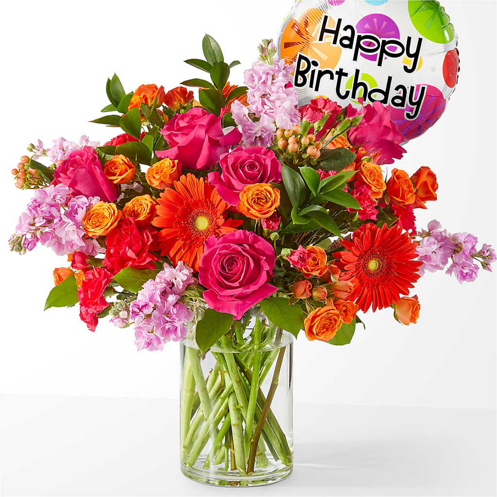 Fiesta Bouquet with Birthday Balloon – Loveland Colorado Flowers, Loveland CO