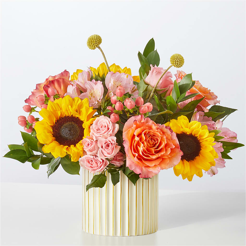 Sun's Out Bouquet – orange, pink, yellow flower arrangement