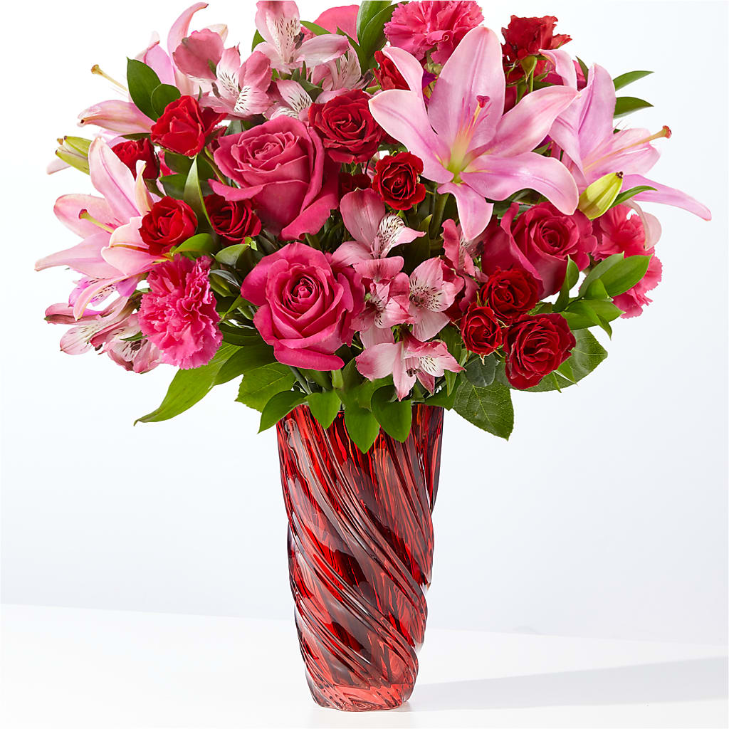 In Love Bouquet with Luxe Swirl Vase – Loveland Colorado Flowers, Loveland CO