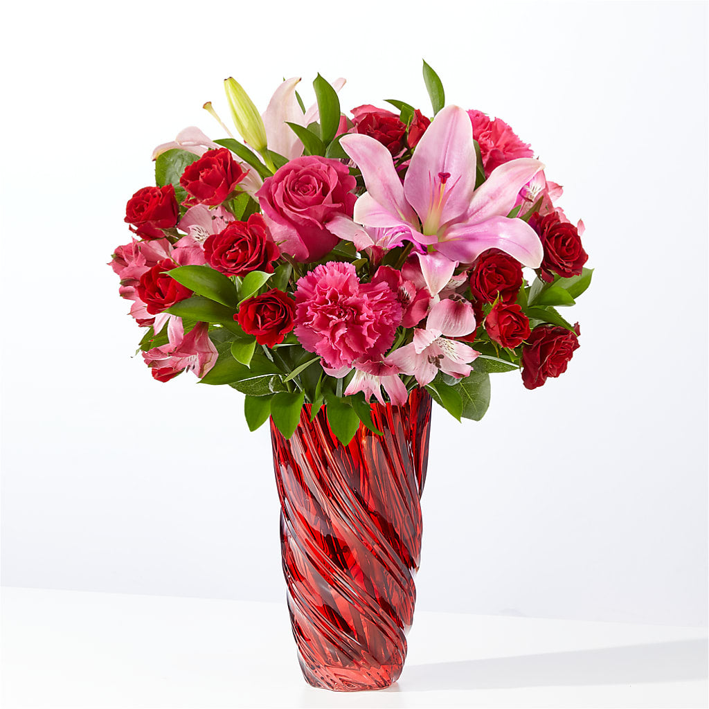 In Love Bouquet with Luxe Swirl Vase – Loveland Colorado Flowers, Loveland CO