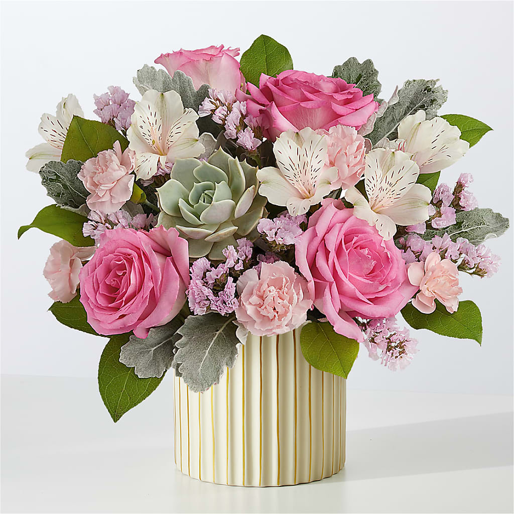 Dusty Rose Bouquet with Ivory Vase – Loveland Colorado Flowers, Loveland CO