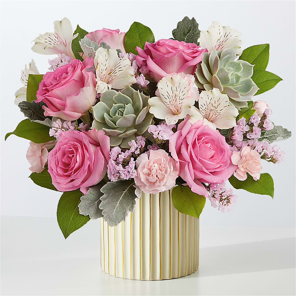 Dusty Rose Bouquet with Ivory Vase – Loveland Colorado Flowers, Loveland CO