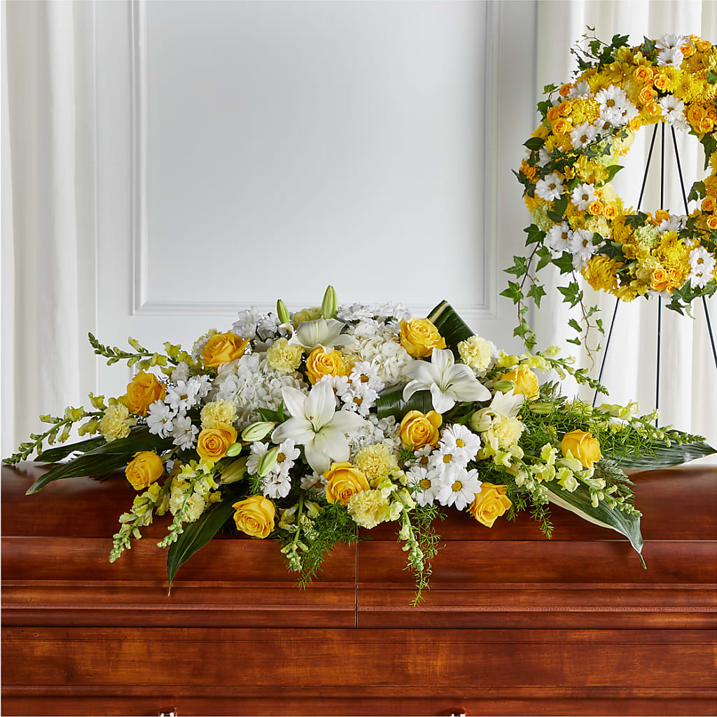 Golden Harmony Casket Spray – Loveland Colorado Flowers, Loveland CO
