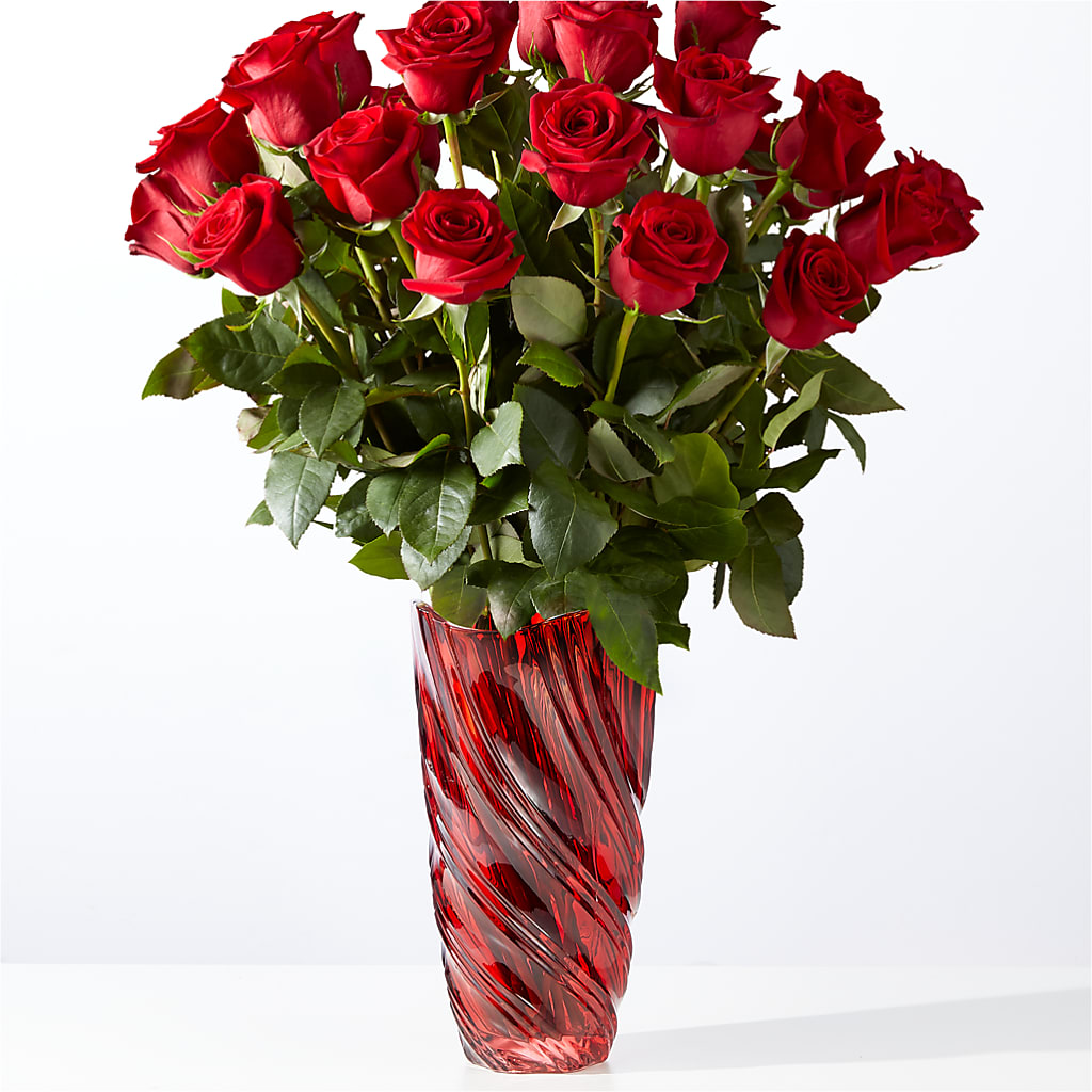 Classic Love Red Rose Bouquet with Luxe Swirl Vase – Loveland Colorado Flowers, Loveland CO