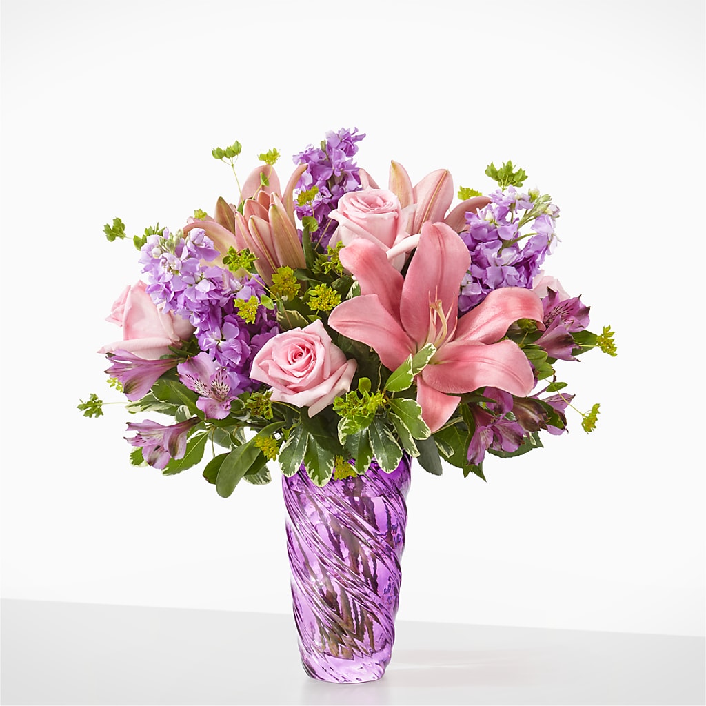 Precious Petals Bouquet with Luxe Swirl Vase – Loveland Colorado Flowers, Loveland CO