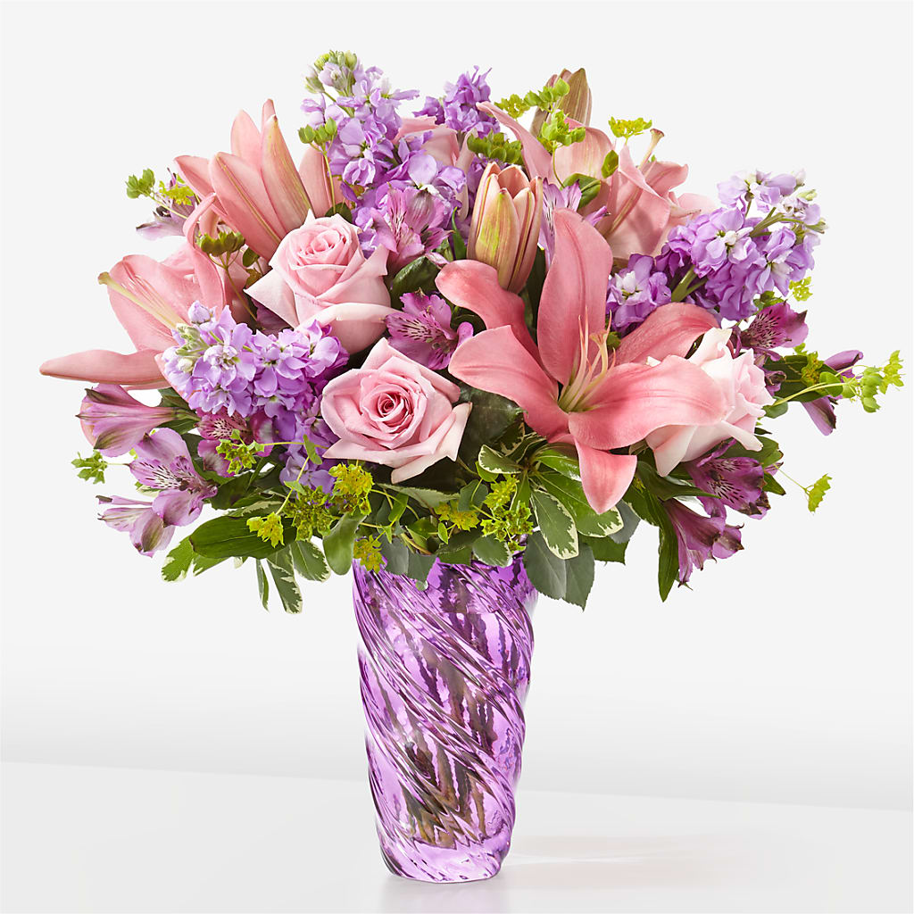 Precious Petals Bouquet with Luxe Swirl Vase – Loveland Colorado Flowers, Loveland CO