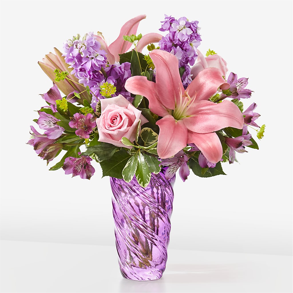 Precious Petals Bouquet with Luxe Swirl Vase – Loveland Colorado Flowers, Loveland CO